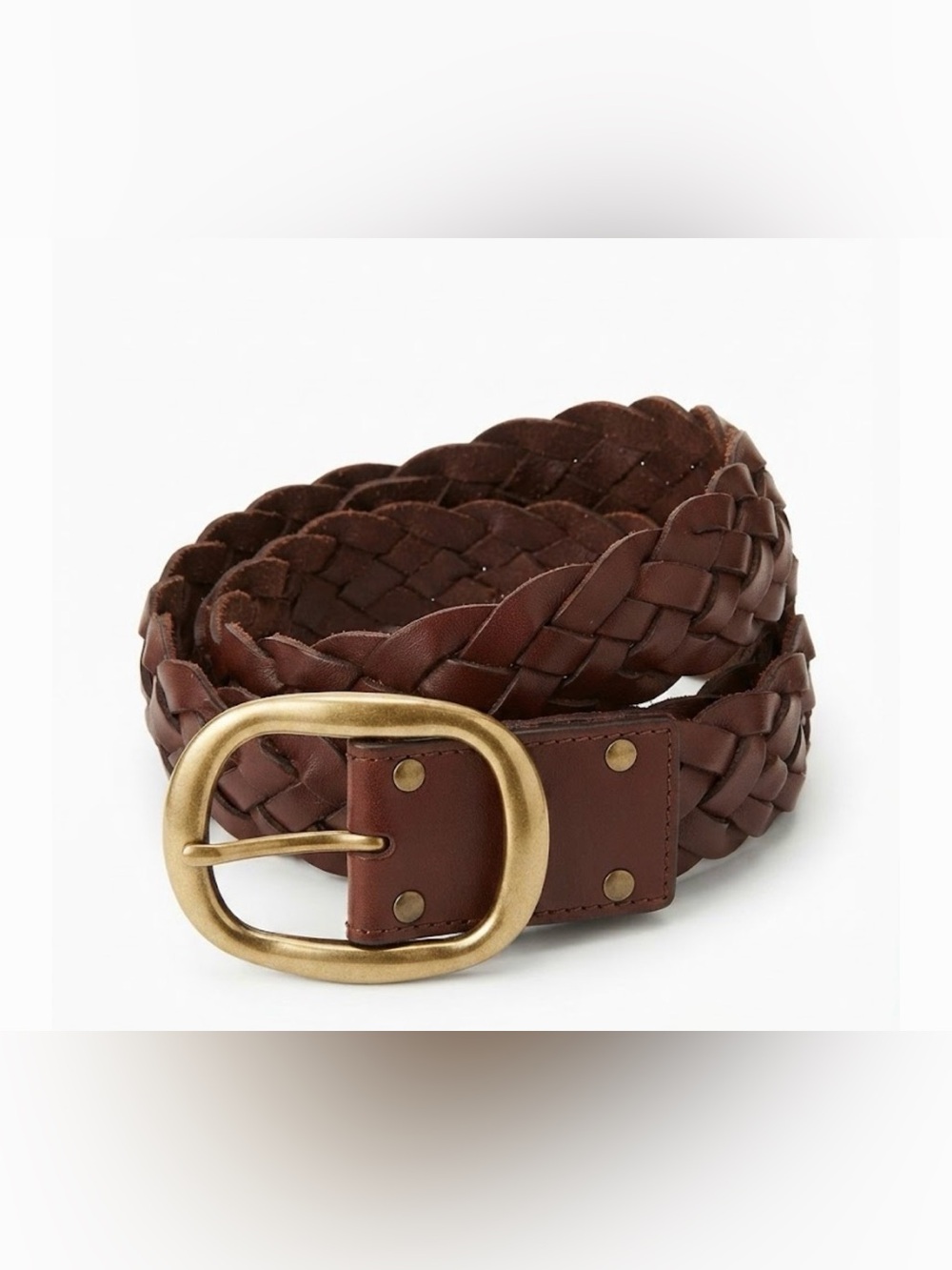 Tommy Bahama Brown Woven Braided Leather Belt Brass Oval Buckle Size XS/S